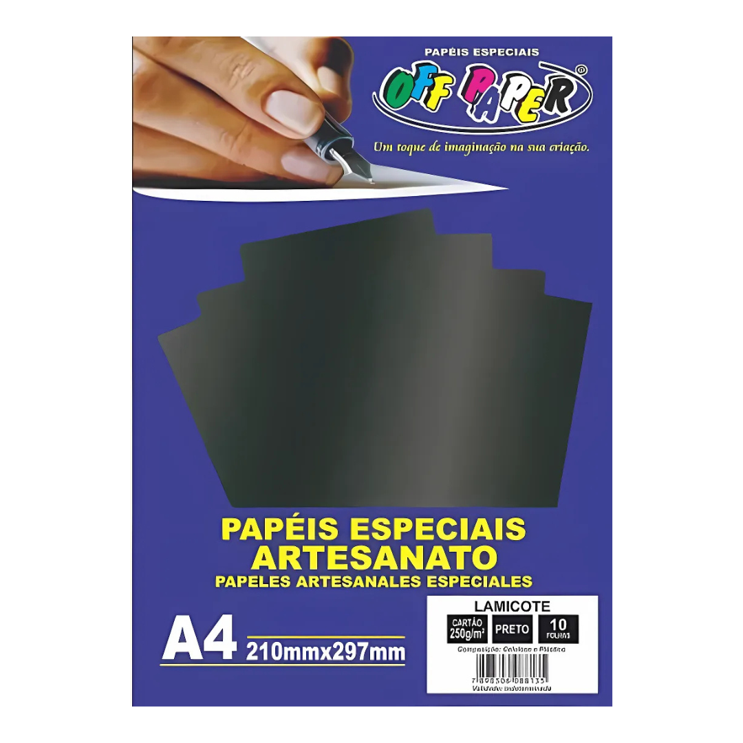 Papel Lamicote A4 250g Preto Off Paper 10 Folhas