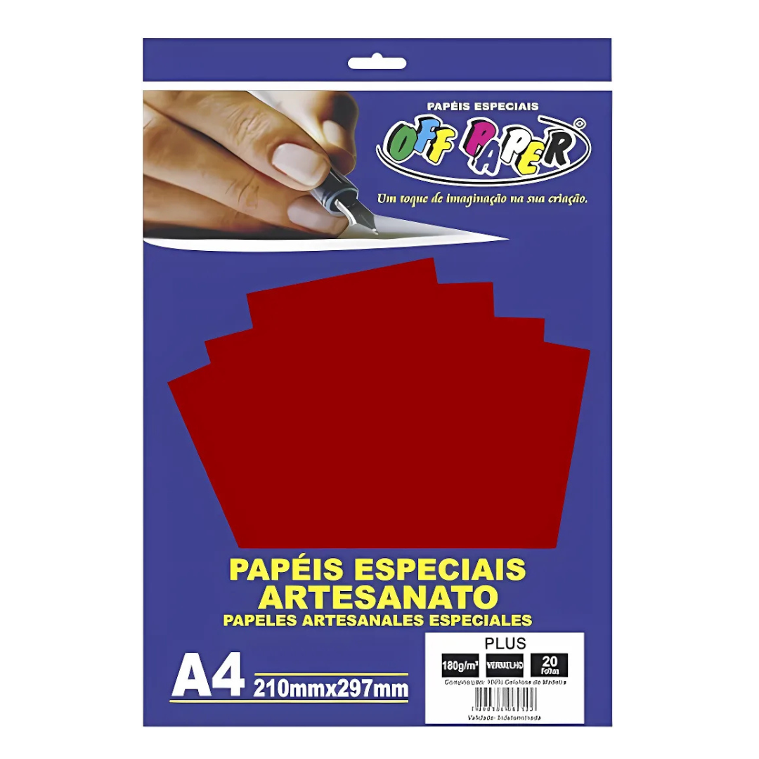 Papel Plus A4 Vermelho Lumi 180g Off Paper 20 Folhas