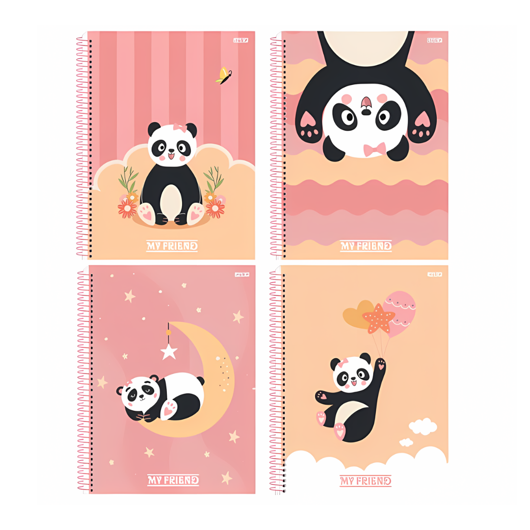 Caderno Pequeno Espiral 1/4 Panda My Friend 80 Folhas São Domingos