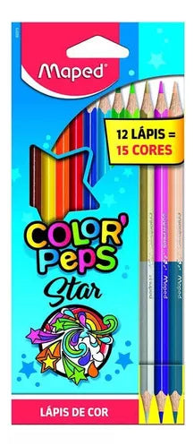 Lápis De Cor Maped Color'Peps Star 12 Lápis = 15 Cores