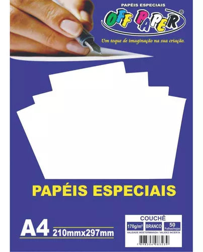 Papel Couche A4 170g Branco 50 Folhas Off Paper