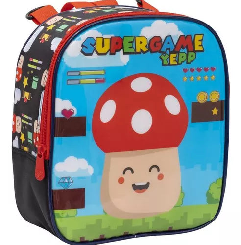 kit Yeep Mochila de Rodinha Cogumelo Super Game + Lancheira + Estojo