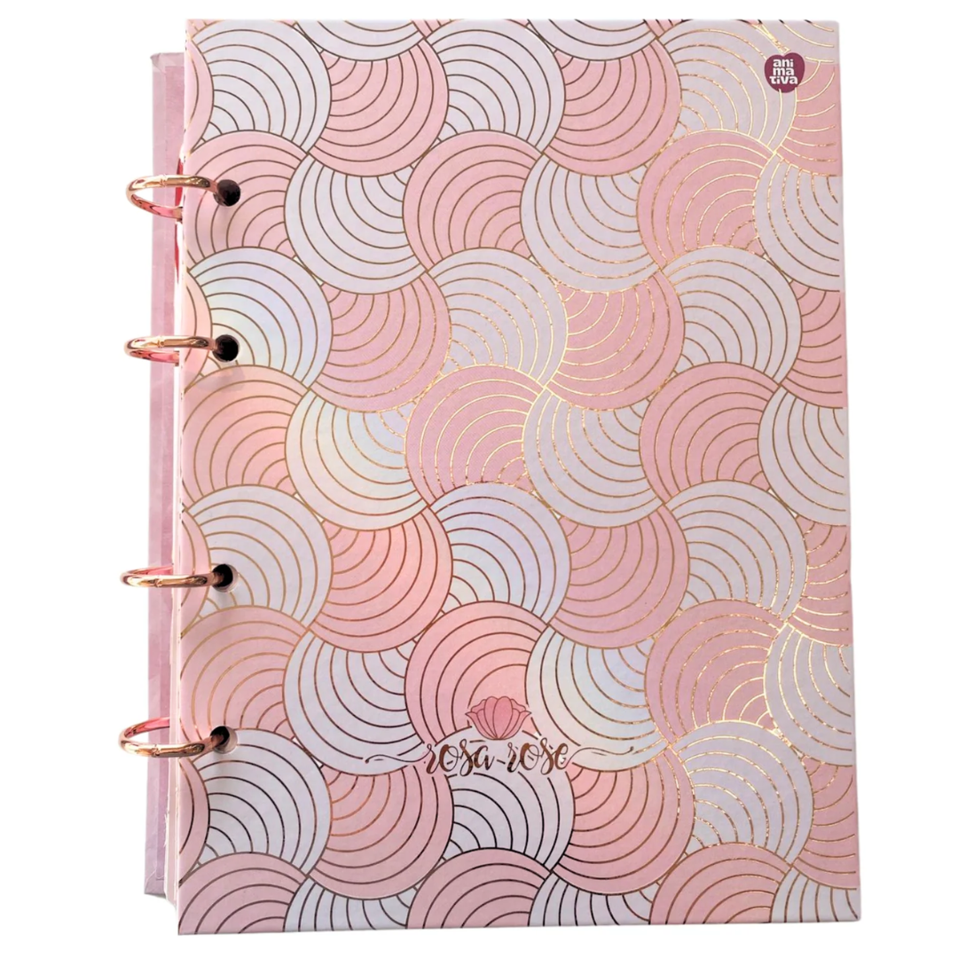 Caderno Argolado Rosa Rose Animativa Colegial 160 Folhas