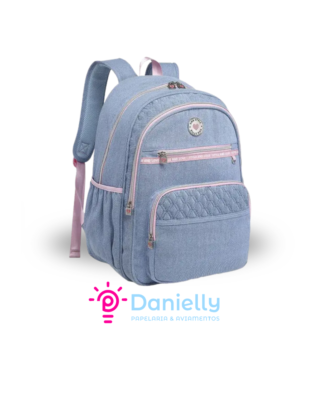 Mochila Kika Jeans Azul com Rosa KK 2518M