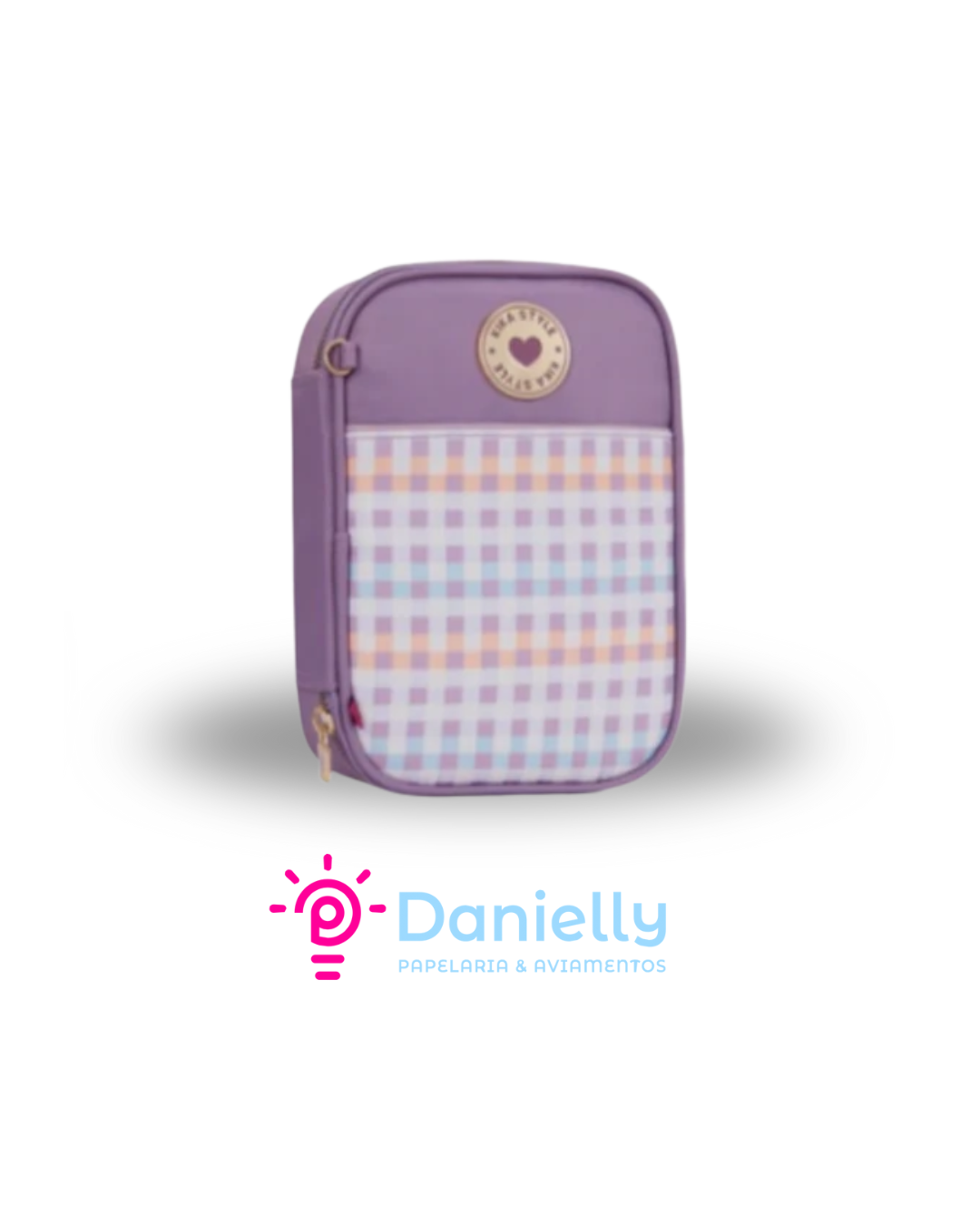 Estojo Box Kika Xadrez Lilás KK2526