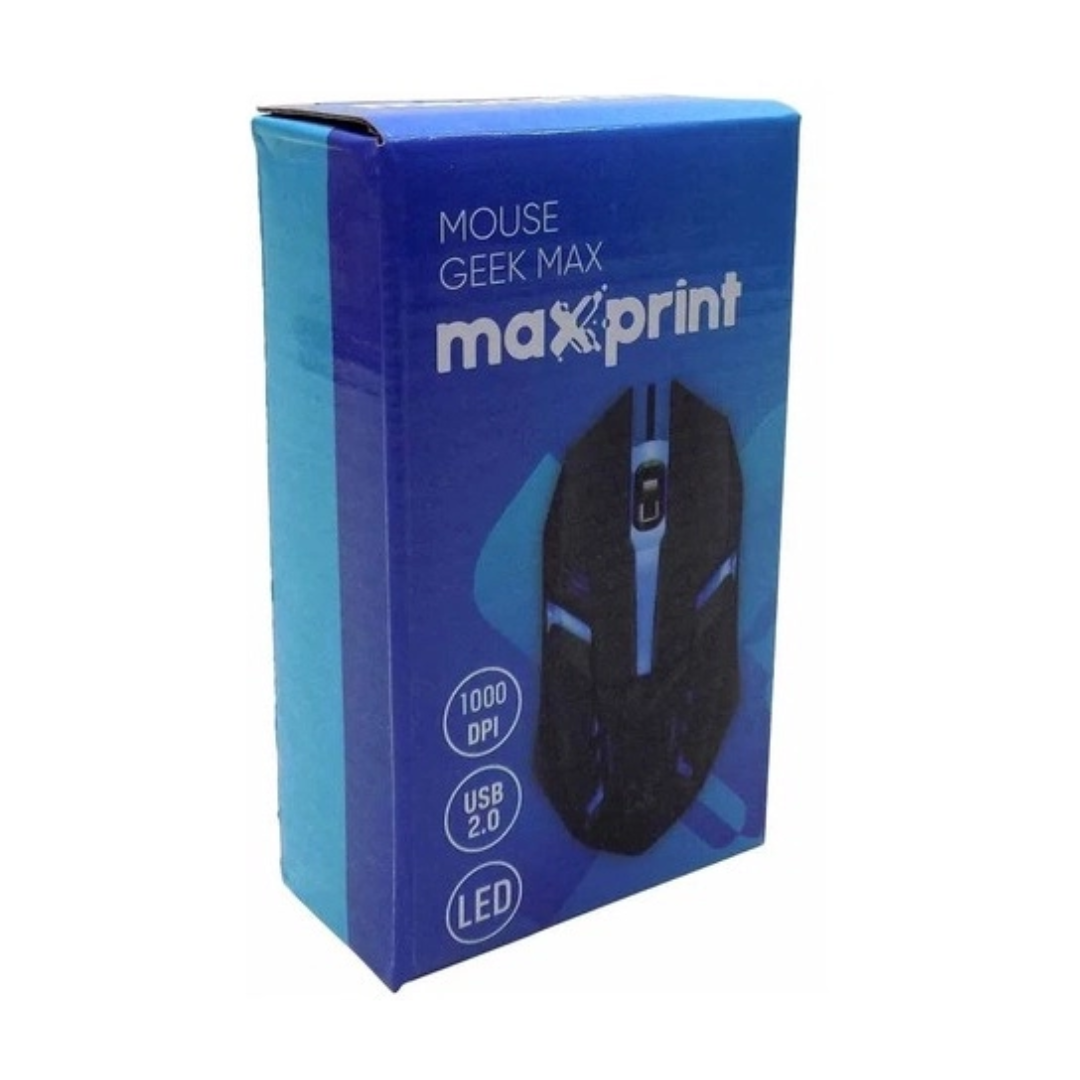 Mouse Maxprint Usb com Fio Geex Max 1000DPI Preto