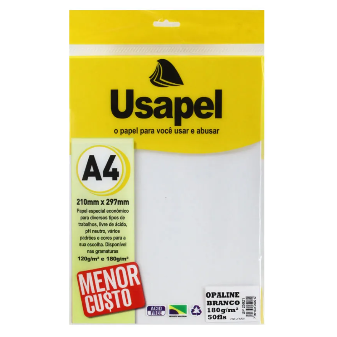 Papel Opaline A4 180gr Branco 50Fls Usapel