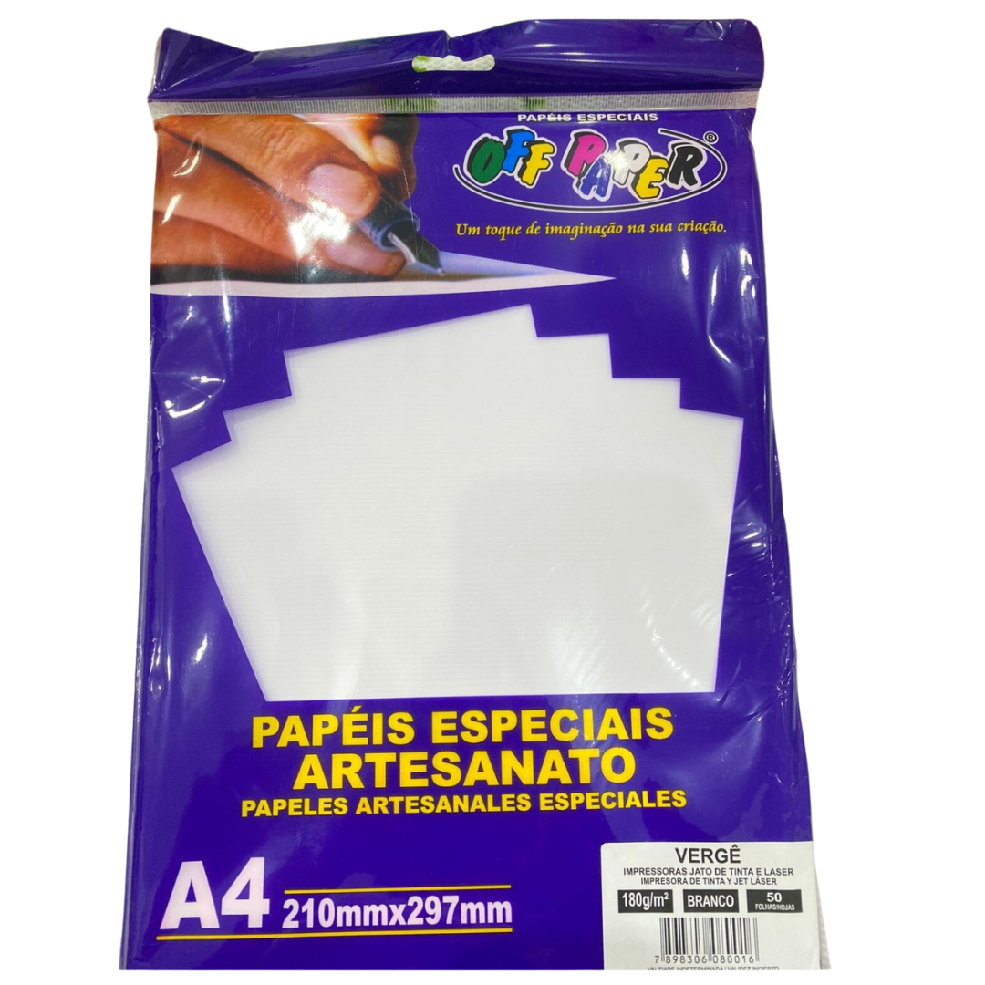 Papel Vergê A4 180g Branco 50 Folhas Off Paper