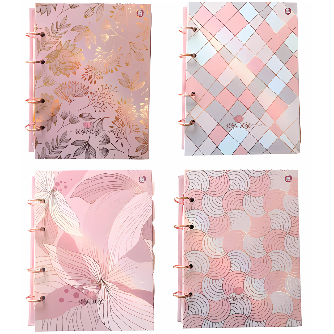 Caderno Argolado Rosa Rose Animativa Colegial 160 Folhas