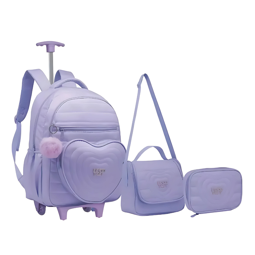 Kit Mochila De Rodinhas Coração Lilás - Yeep