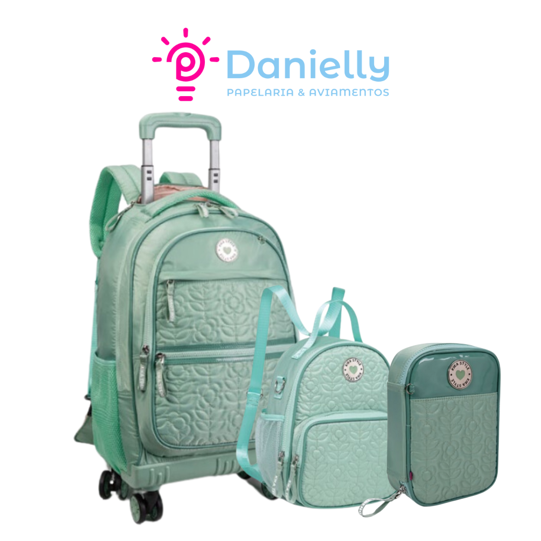 Kit Mochila Kika Verde 4 Rodinhas KK2574