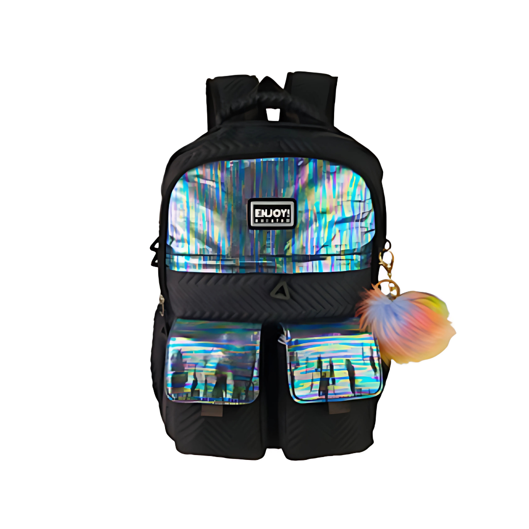 Mochila de Costas Enjoy Holográfica Preta MM008