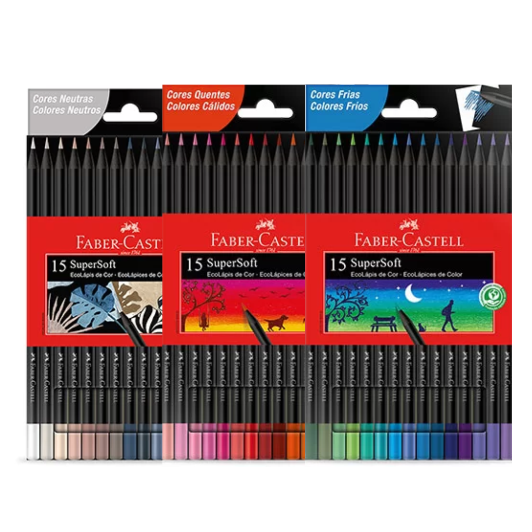 Lápis de Cor Faber-Castell 15 Cores SuperSoft