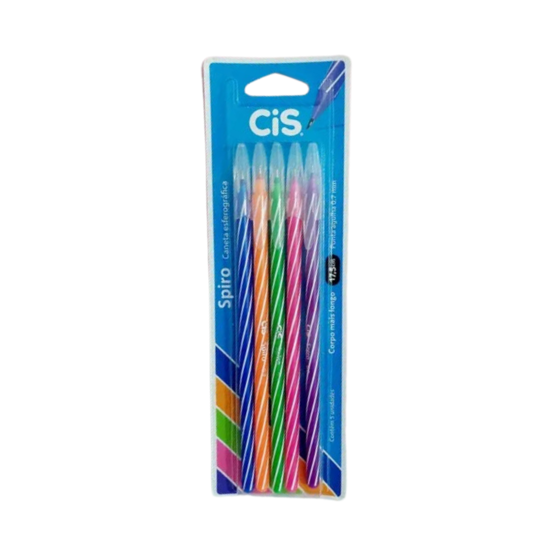 Kit Caneta Cis Spiro 5 cores Esferográfica