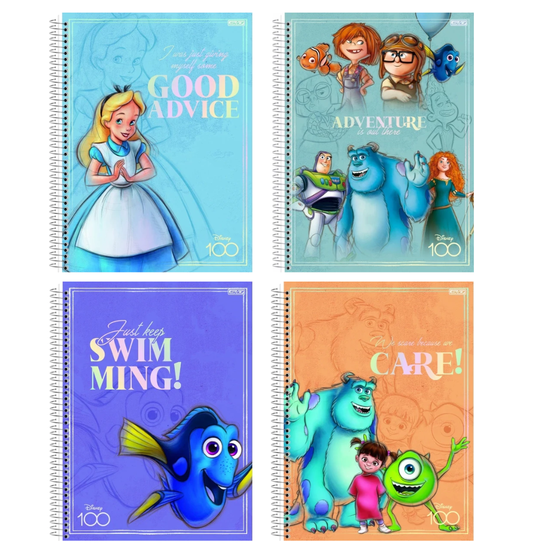 Caderno Universitário Espiral Capa Dura Disney 100- 10 matéria-160 folhas