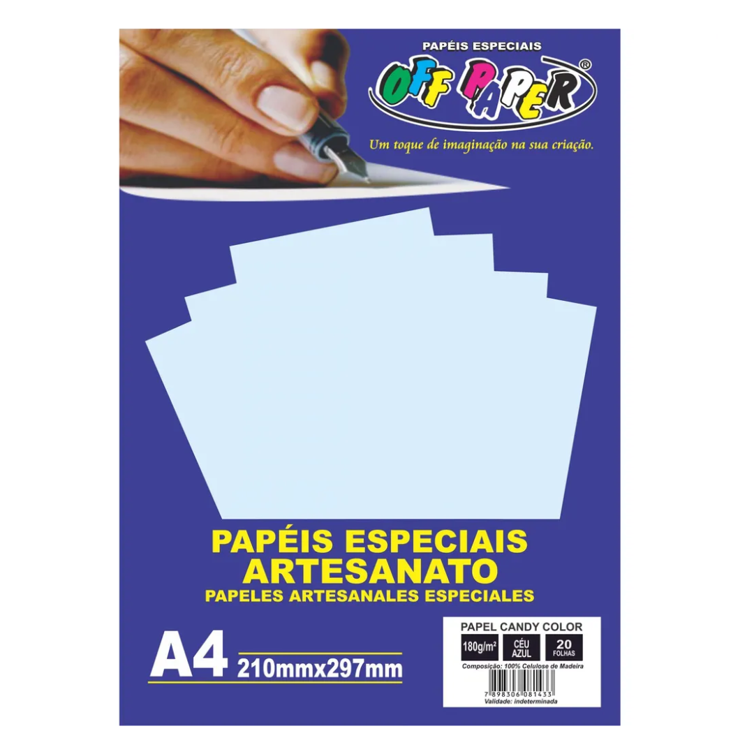 Papel Color Plus A4 Candy Color Azul Céu 180g 20 Ffls Off Paper