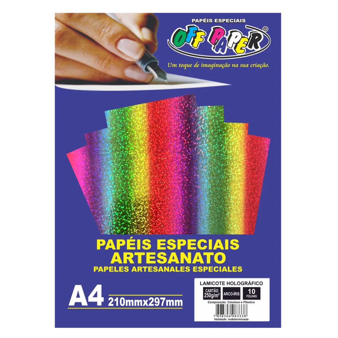 Papel Lamicote A4 250g Arco-Íris 10 Fls Off Paper