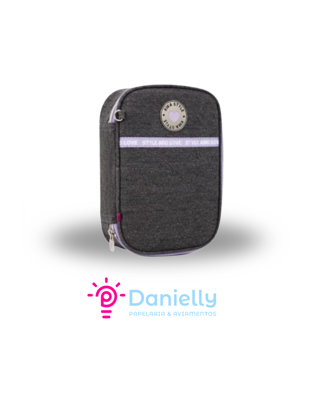 Estojo Box Kika Cinza Jeans com Glitter KK2535