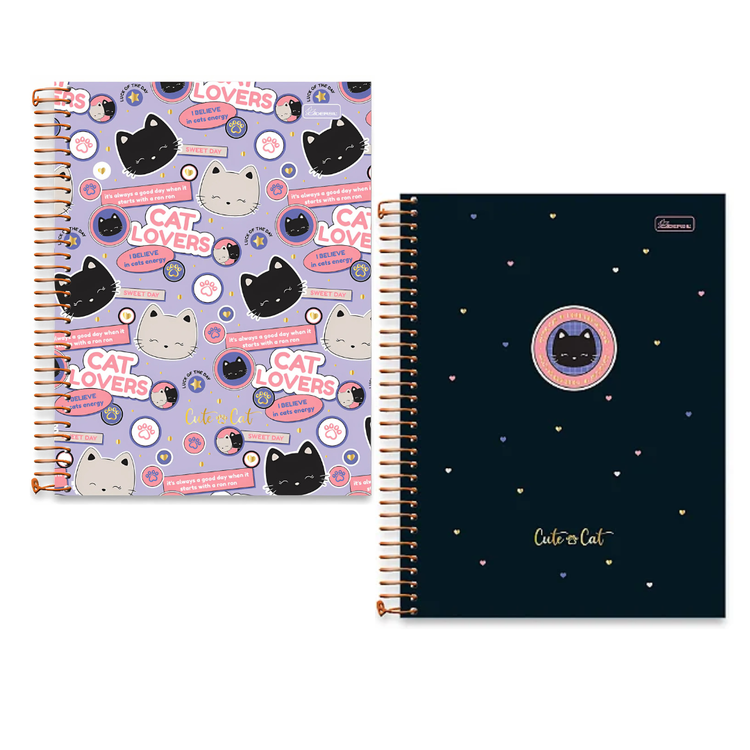 Caderno Universitário 20 Matérias- 320 folhas Cute Cat - Cadersil