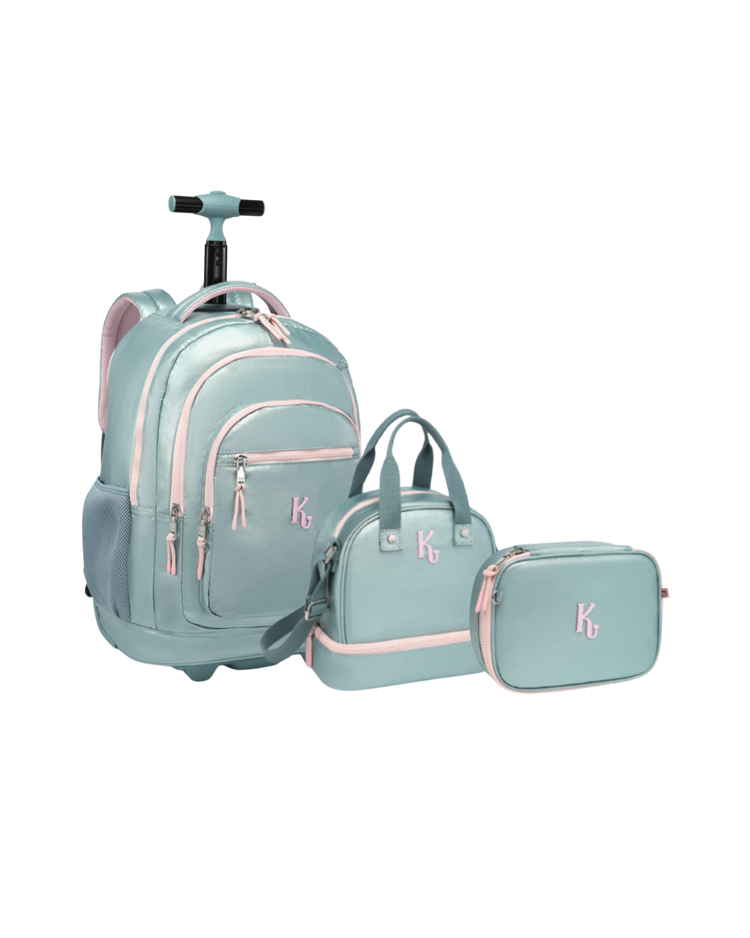 Kit Kika Metalizado 4 Rodas Mochila Lancheira e Estojo KK795931