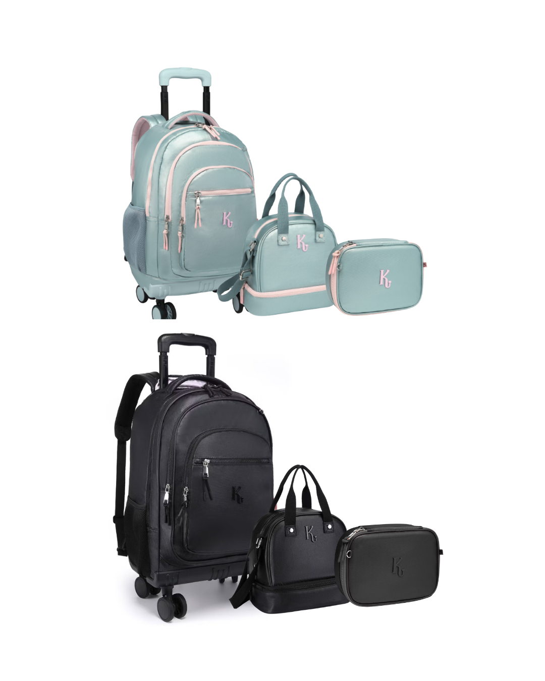 Kit Kika Metalizado 4 Rodas Mochila Lancheira e Estojo KK795931