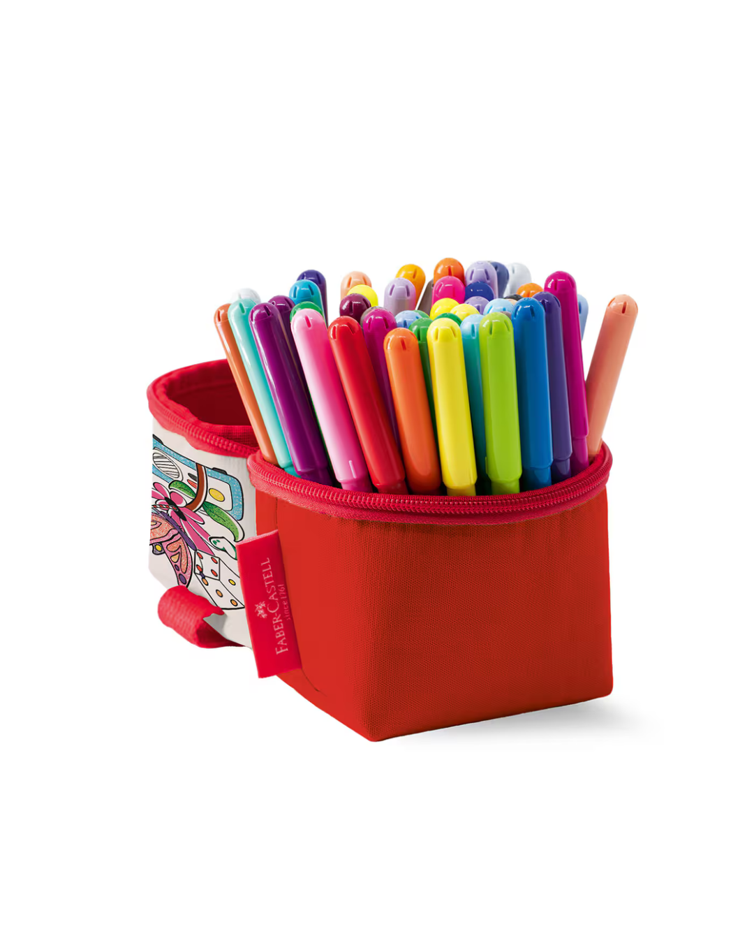 Estojo com 50 canetinhas Vai e Vem Faber-Castell Edição Ilimitada.