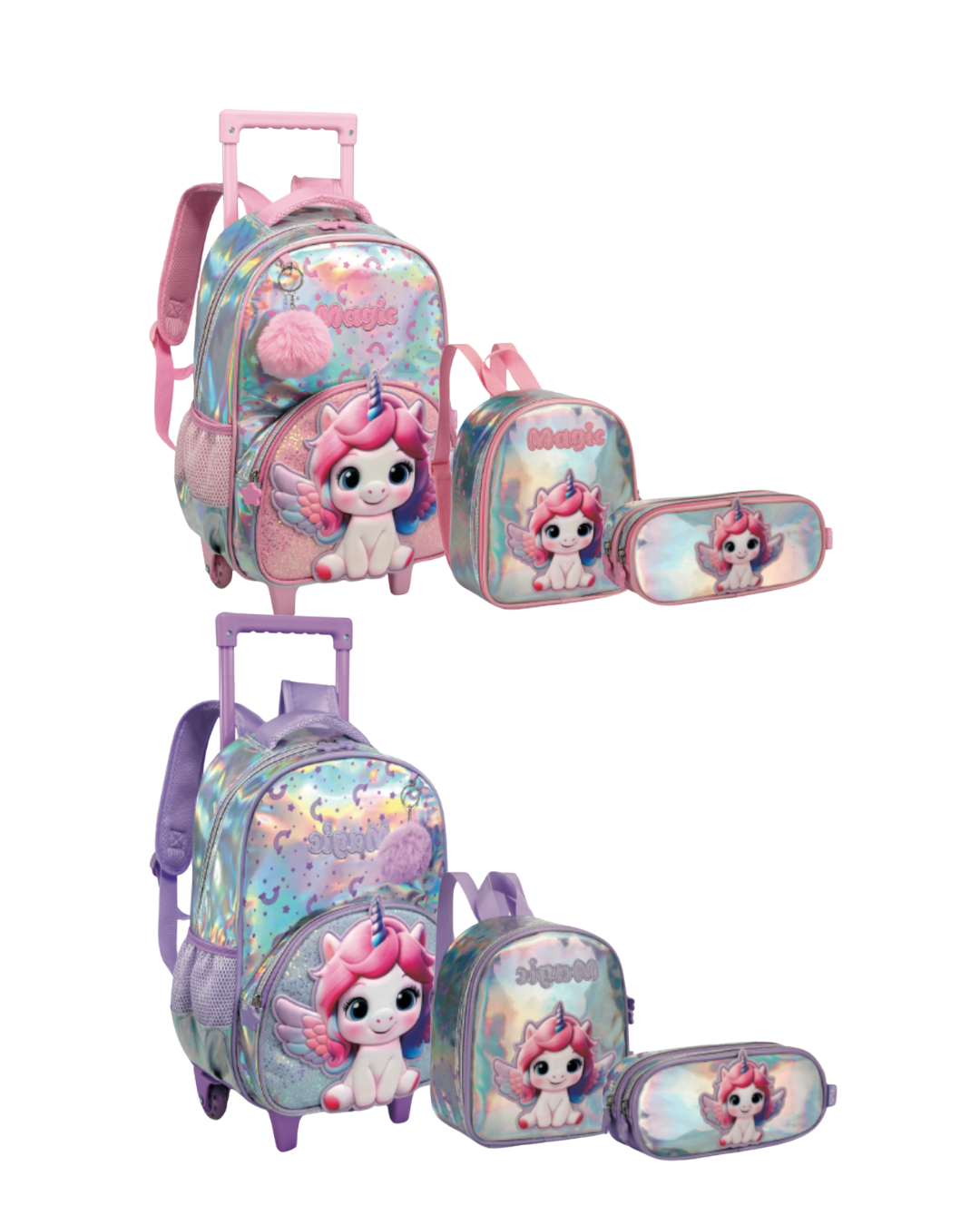 Kit Escolar Completo Infantil Unicórnio Holográfico