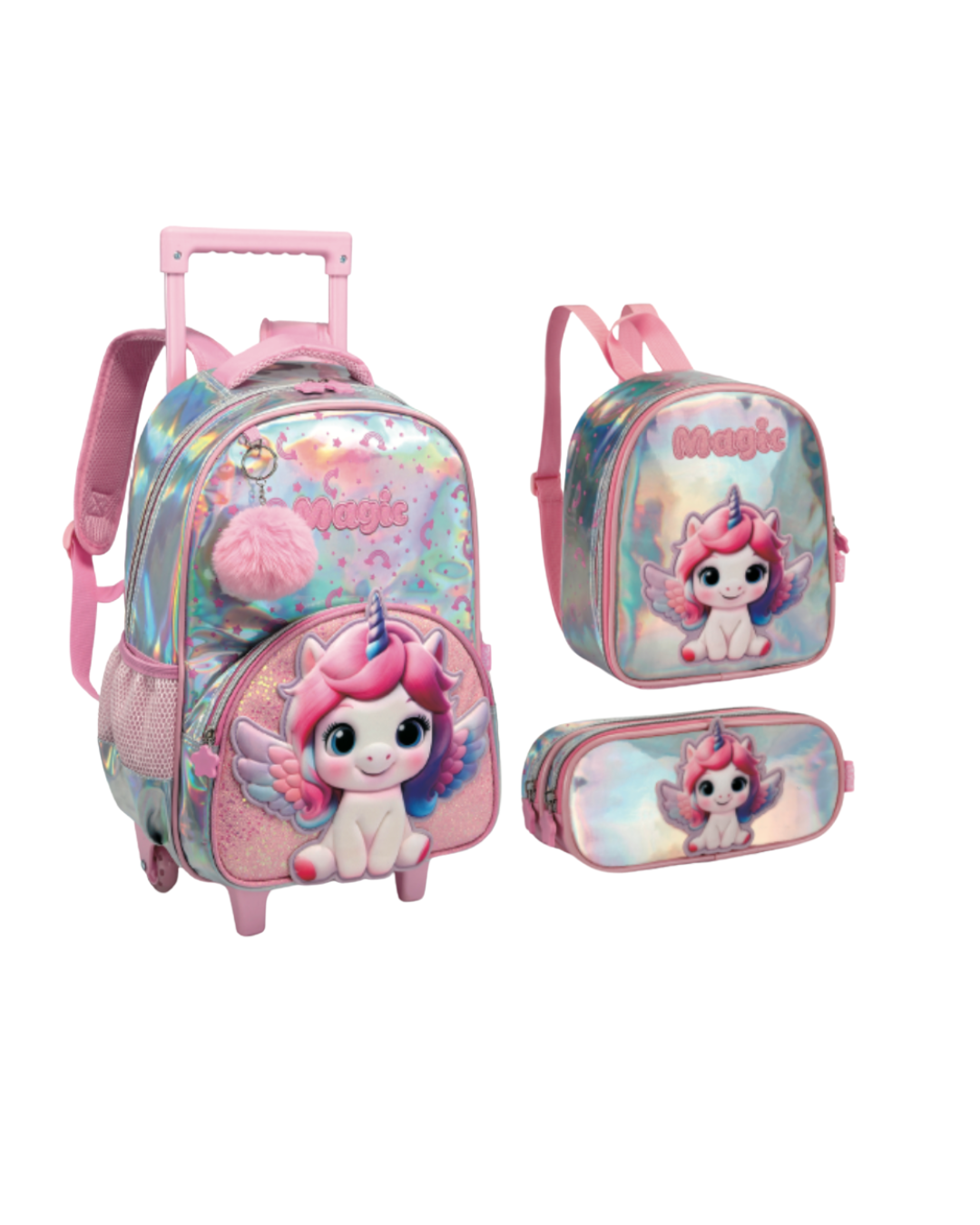 Kit Escolar Completo Infantil Unicórnio Holográfico