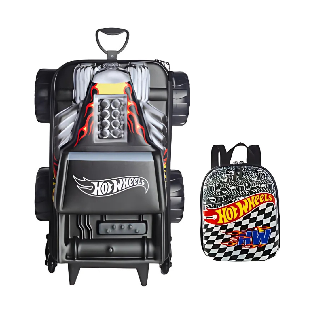 Kit Diplomata Hot Wheels Preta 3D Mochila com Lancheira