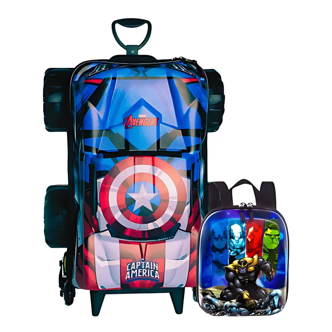 Kit Diplomata Avengers Capitão America  Mochila com Rodas e Lancheira