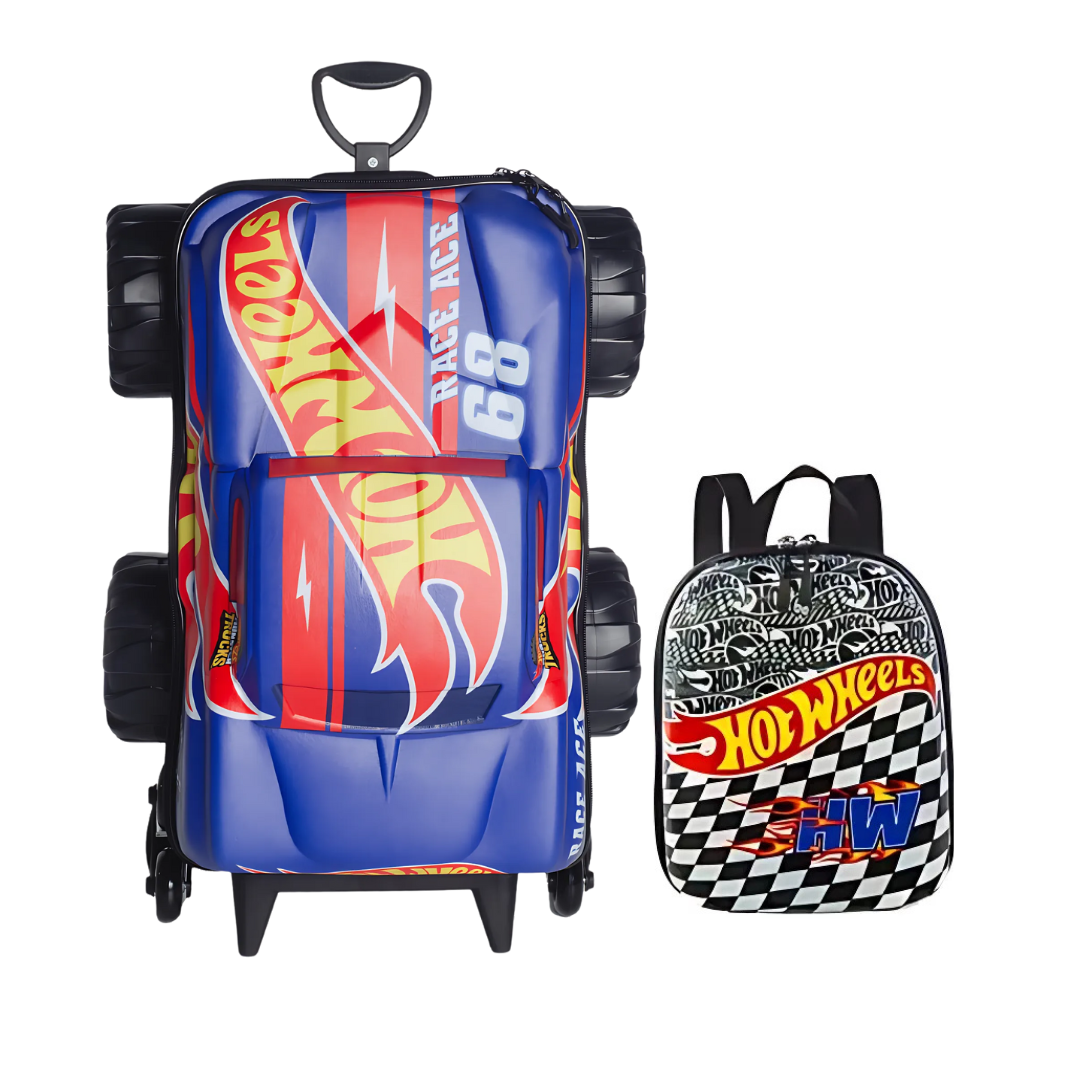 Kit Diplomata Hot Wheels Azul  3D Mochila com Lancheira