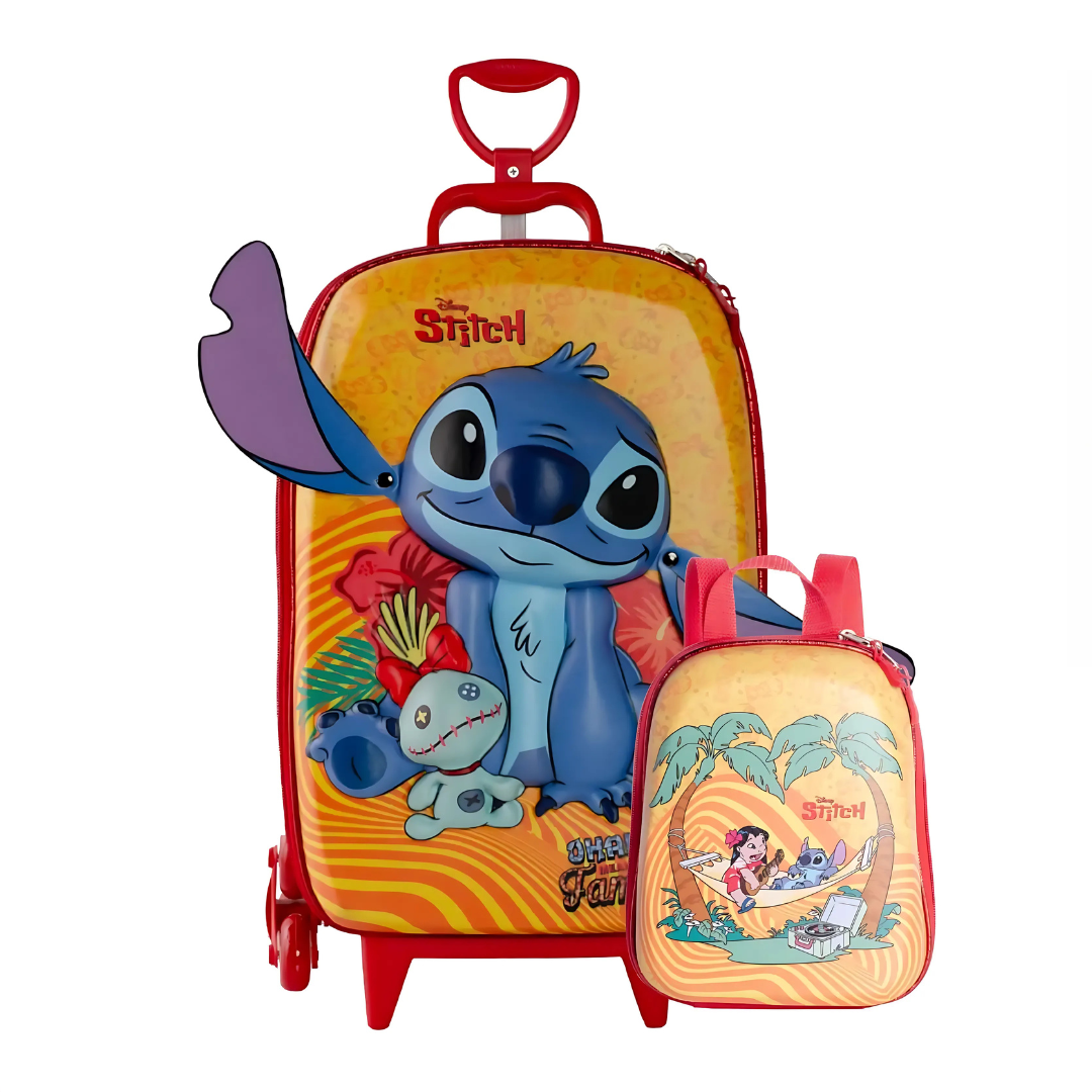Kit Diplomata Stitch Mochila com Rodas e Lancheira