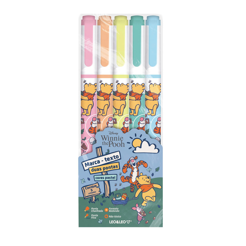 Marca Texto Ursinho Pooh 5 Cores Leo&Leo Ponta Dupla
