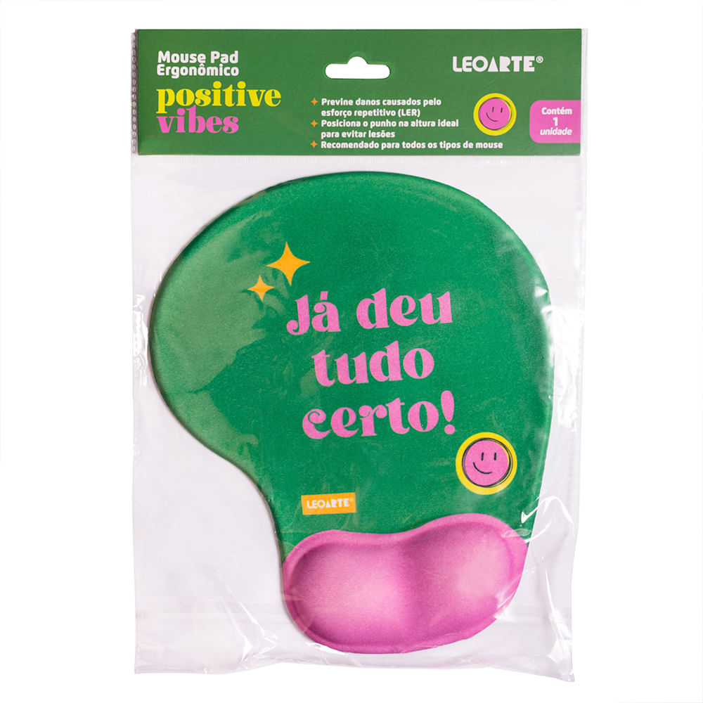 Mouse Pad Ergonômico Positive Vibes Feliz - Leo Arte