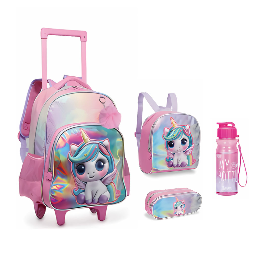 Kit Mochila Rodinha Unicórnio 4 peças IN2557 - Nova Rio