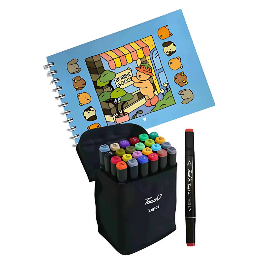 Kit Livro Bobbie Goods e Canetinha Touch 24 Cores