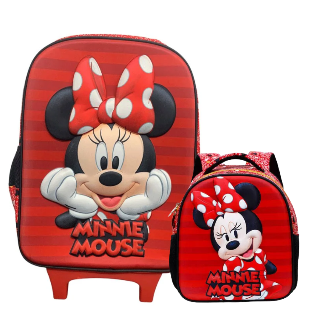 Kit Mochila Minnie Mouse Luxo 3D + Lancheira - Xeryus