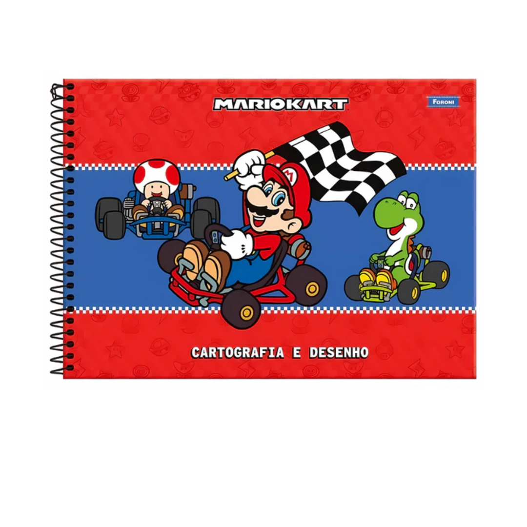 Caderno de Desenho Mario Kart Foroni  80 Folhas