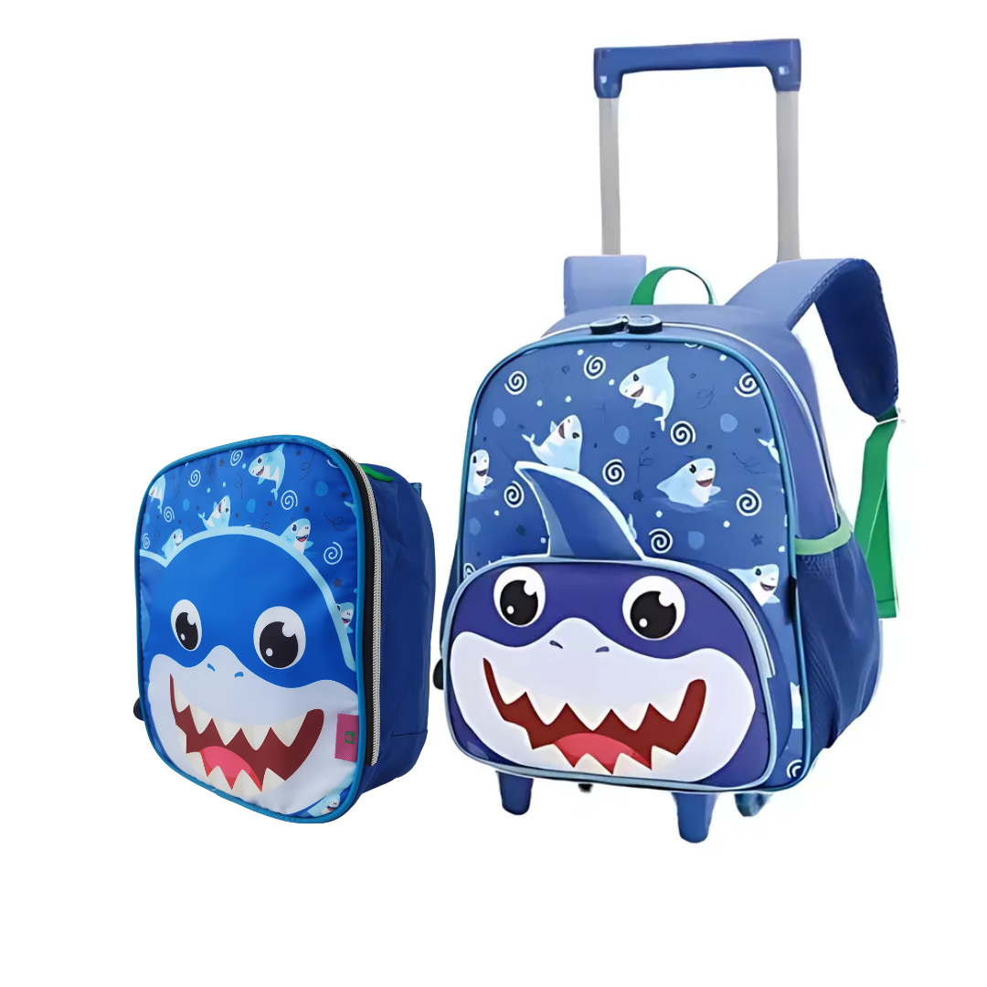 kit Mochila Infantil Tubarão 2 peças MCK4945 Azul Ponto Verde