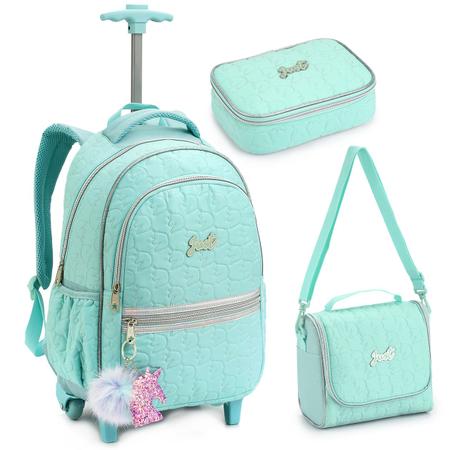 Kit Denlex Mochila De Rodinha Jeans 3 peças