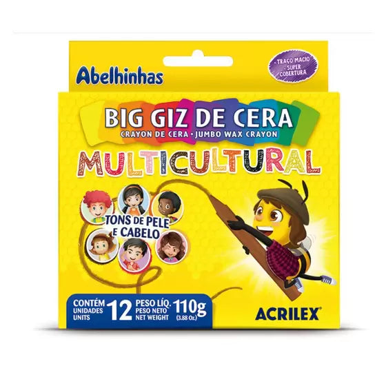 Big Giz De Cera Acrilex Multicultural 12 Cores