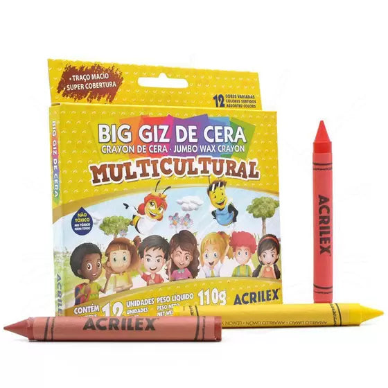 Big Giz De Cera Acrilex Multicultural 12 Cores