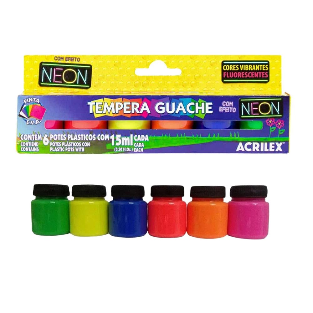 Tinta Guache Neon Acrilex 6 cores