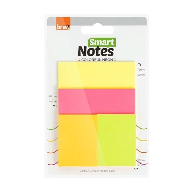 Bloco Adesivo Brw Colorful neon - 25fls - 4 blocos