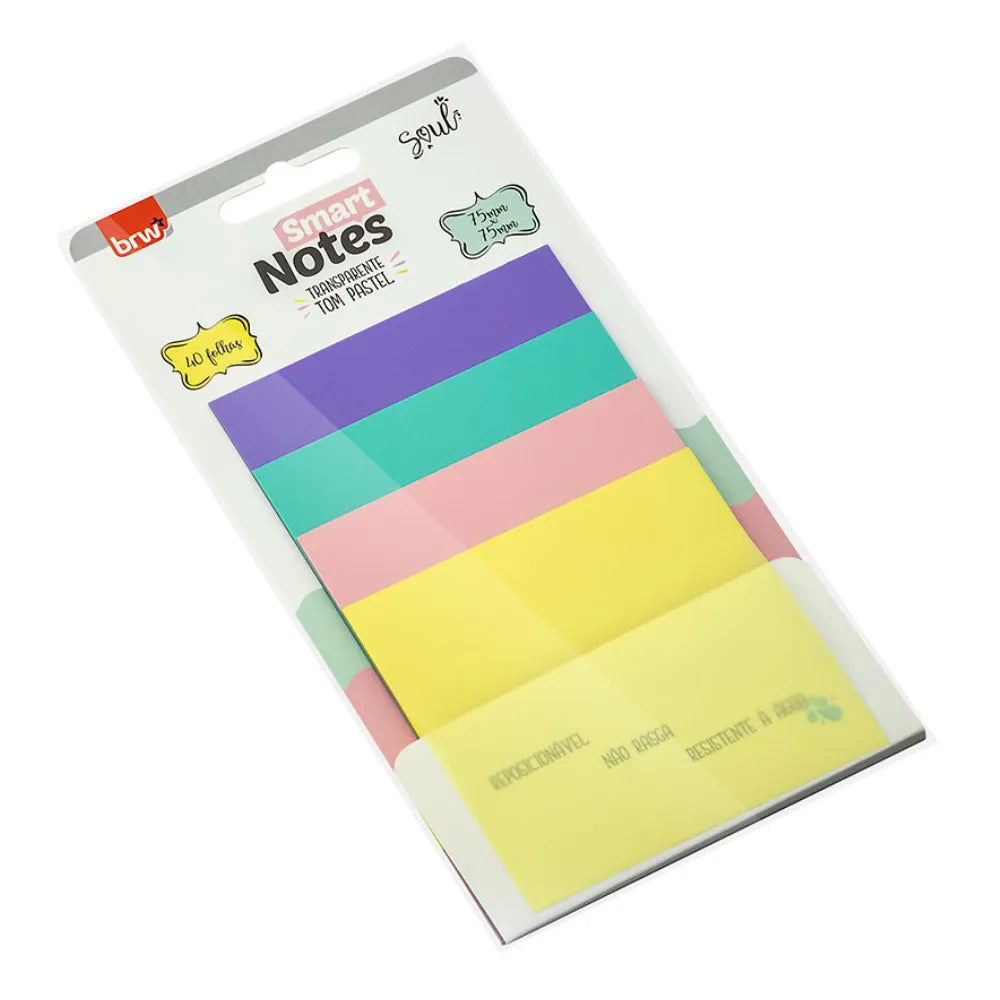Bloco Adesivo Brw Smart Notes Transparente Pastel 75x75mm