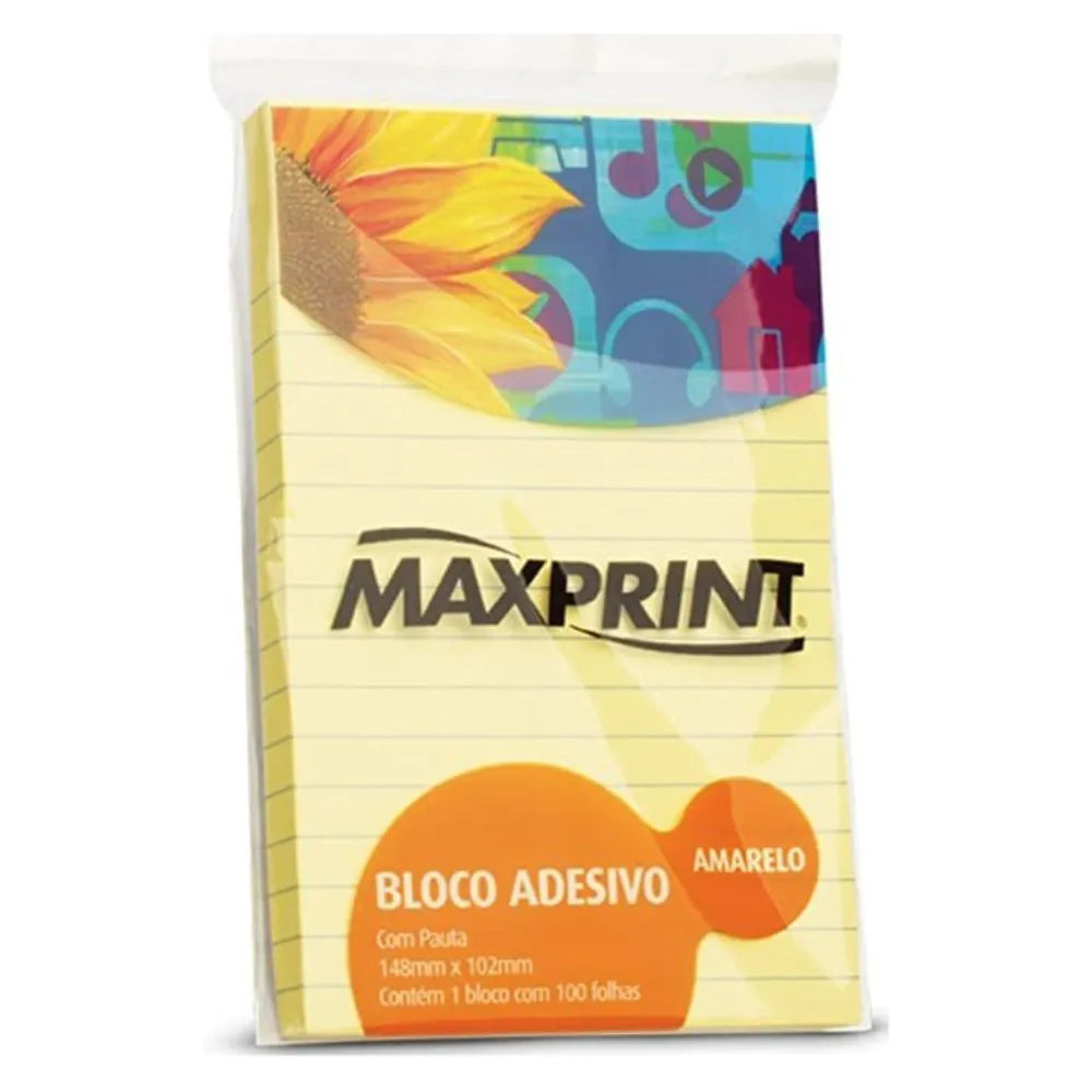 Bloco Adesivo Maxprint Pautado Amarelo