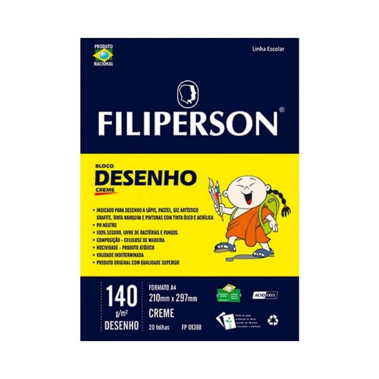 Bloco Desenho A4 140g 20 Folhas Creme Filiperson