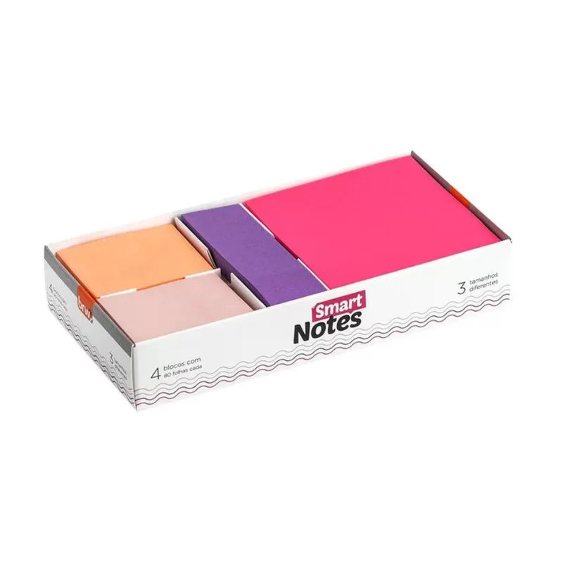 Bloco Adesivo Brw Smart Notes Com 4 Blocos de 80 Folhas Box S2