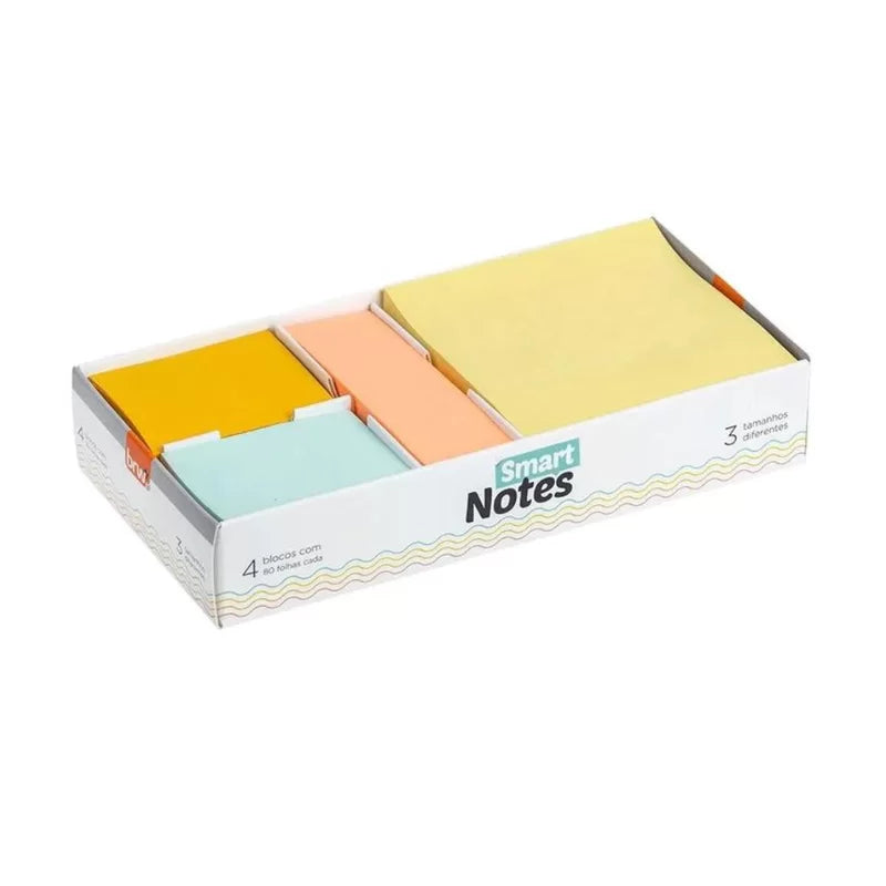 Bloco Adesivo Brw Smart Notes Com 4 Blocos de 80 Folhas Box Enjoy