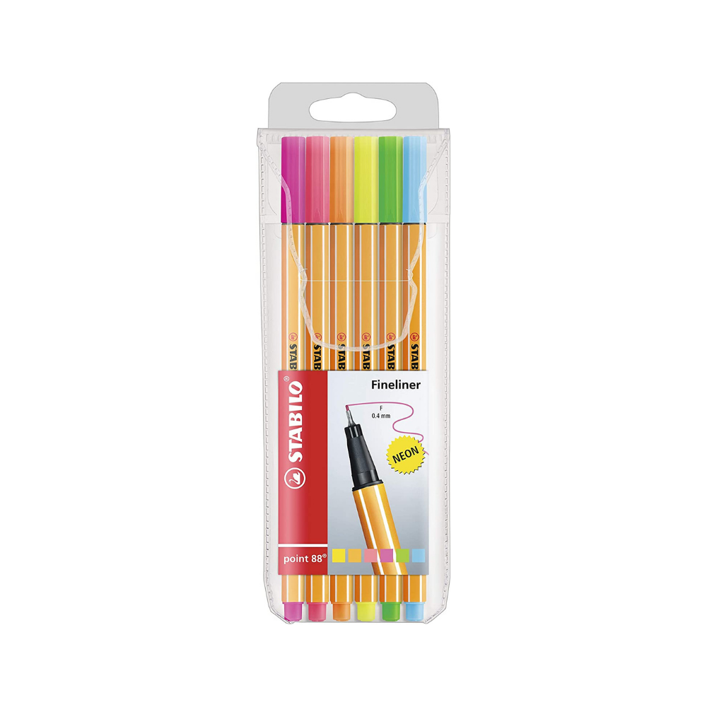 kit Caneta Stabilo Point 88 com 6 cores Neon
